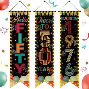 3 Pieces Vintage 50th Birthday Party Banners 50th Birthday Decorations for Men Women 1976 Porch Signs Cheers to 50th Hanging Backdrops Fifty Birthday Party Door Wall Decor Supplies