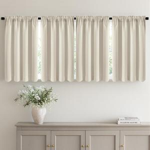 MIULEE 45 Inch Short Blackout Curtains for Bedroom Set of 4, Top & Bottom Rod Pocket Privacy Drapes Thermal Insulated Light Blocking for Kitchen Bathroom Small Windows RV Camper, Cream Beige