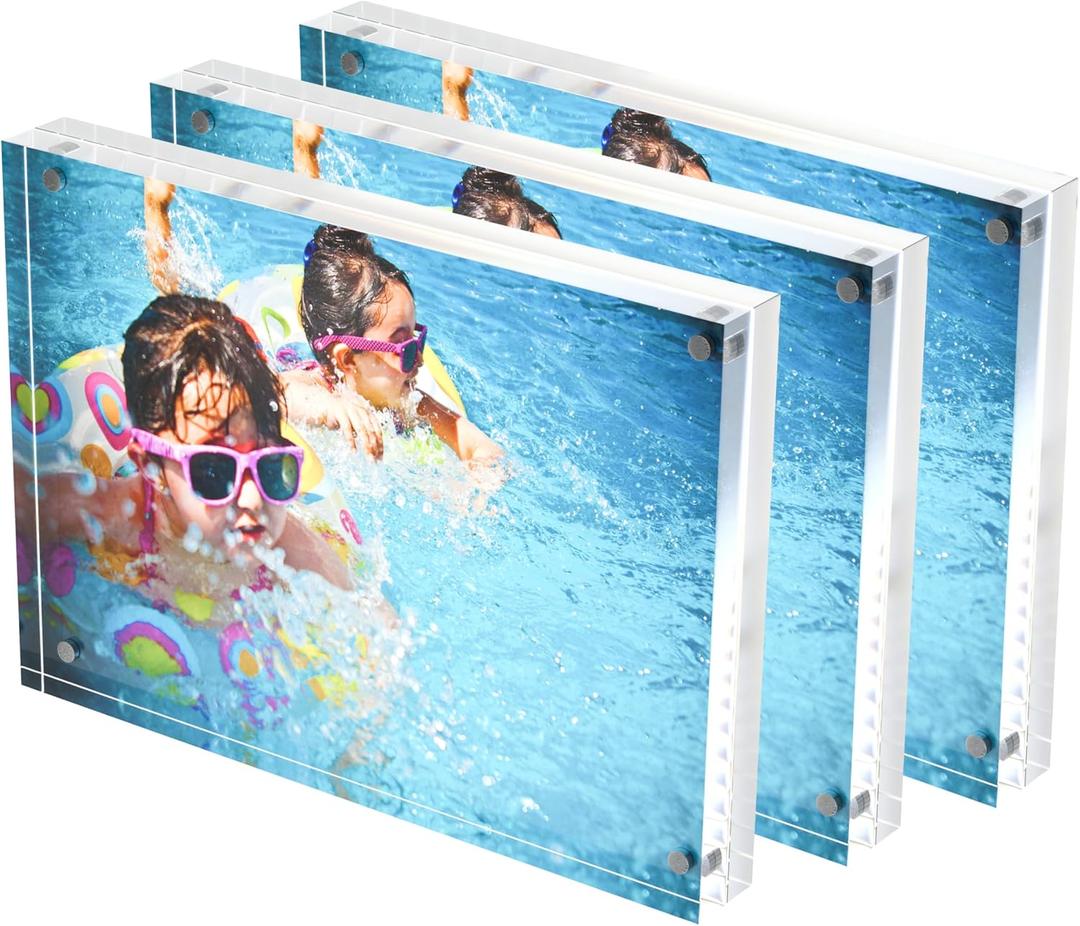 DreamShore 8x10 Acrylic Magnetic Picture Frame, 3 Pack Clear Frameless Rectangle Photo Frame for Desktop Display
