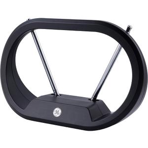 GE Traditional Rabbit Ears Indoor Black TV Antenna, Dipoles, Weighted Base, Tabletop Antenna, Digital, HDTV Antenna, Smart TV Compatible, 4K 1080P VHF UHF, Compact Design, 33675