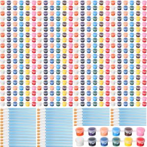 Timgle 560 Pcs Mini Acrylic Paint Set for Kids 40 Set 12 Colors Washable Paint Strips Bulk 40 Flat Painting Brushes 40 Pointed Brushes Christmas Party Gift for Adult Student Classroom(3ML)