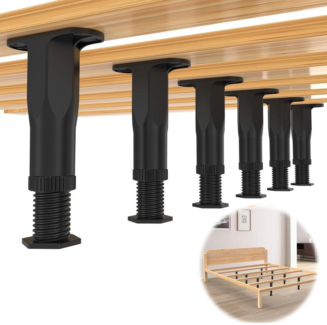 6 PCS Adjustable Height Bed Support Legs (5.1"-8.3") Bed Frame Legs for King Queen Bed Slats Bed Slat Support Bed Frame Center Support Furniture Leg Replacement Kit Bed Frame Support Legs with Screws (6pcs (5.1"-8.3"))