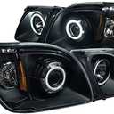AnzoUSA 111170 Black Clear/Amber Projector Halo Headlight for Lexus LX470 - (Sold in Pairs) One Pack Only Right side