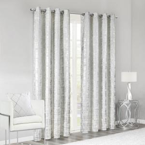 SHINELAND Crushed Velvet Curtains 108 Inches Long,60-70% Blackout Off White and Silver Drapes 108 Inches Long 2 Panels (Cream (Silver Print))