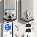 Veise VE017G Wi-Fi Keyless Entry Door Lock, App Remote & Voice Control, Fingerprint Smart Locks for Front Door, Touchscreen Electronic Keypad Deadbolt, Auto Lock, Emergency Power Port, Satin Nickel