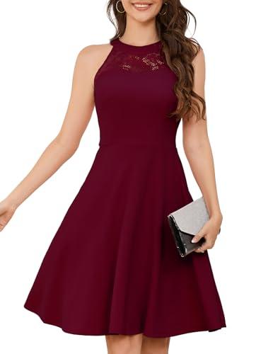 Bbonlinedress Women Vintage Cocktail Short Bridesmaid Prom Halter Formal Wedding Party Christmas Dress Claret XS