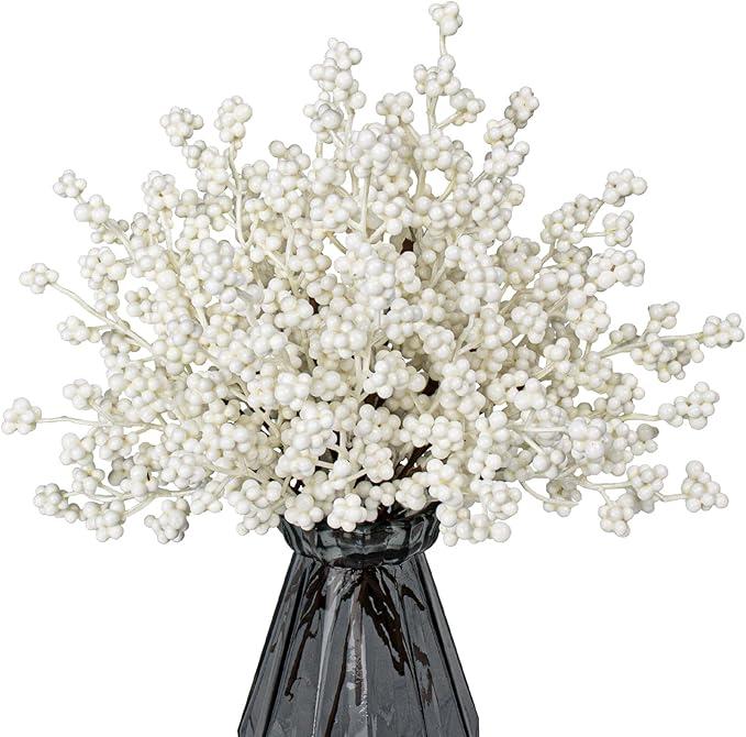 40 PCs White Winter Picks 6.5 Inches Winter Floral Picks White Berry Stems for Gift Craft Vase Holiday Wreath Tree Table Floral Arrangement