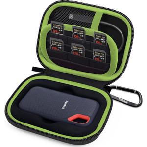 Hard Case for SanDisk Extreme Portable SSD 500GB 1TB 2TB 4TB 8TB External Solid State Drive Case -Custom-Insert Shockproof Protective Storage Travel Bag for SSD SD Card Holder (Green)