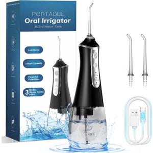 Cordless Water Flosser & Dental Pick for Teeth - 350ML Portable Oral Irrigator Tank Removable IPX7 Waterproof Home Travel Teeth Cleaner Professional Electric Flossing Machine (Grey)