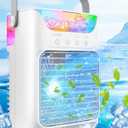 Portable Air Conditioner, 3 Wind Speeds & 7 LED Lights Evaporative Personal Air Cooler, 4 in 1 with 650 mL Large Water Tank, Mini Air Conditioner for Bedroom/Car/Home/Camping/Room