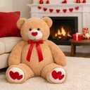 HollyHOME Big Teddy Bear Stuffed Animal Valentines Large Bear Plush with Red Heart for Girlfriend and Kids Valentines 36 inch Tan