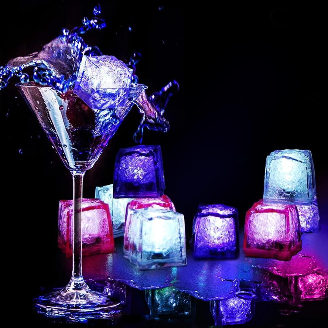 12PCS Waterproof LED Light Up Ice Cubes for Drinks That Change Colors Flashing Glow in The Dark for Bar Club Drinking Party Wedding Swimming Pool Decoration