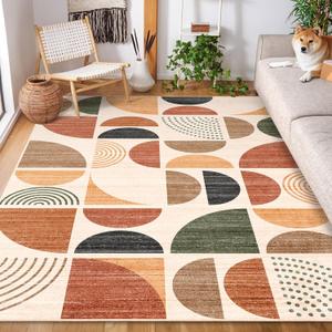 5x7 Area Rugs Washable,Boho Rugs for Living Room Bedroom Dining Room, Large Throw Floor Carpet Non Slip Soft Modern Abstract Bohemian Terracotta