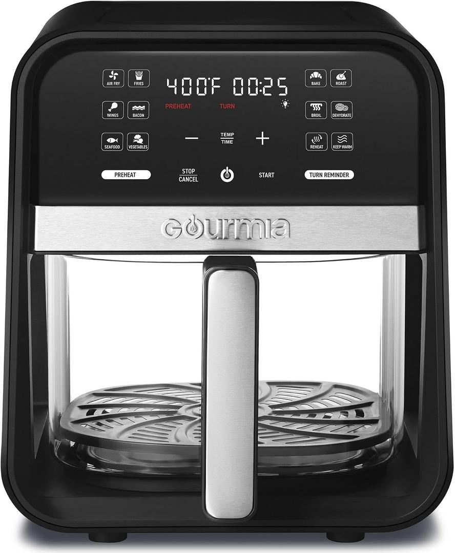 Gourmias 7-Quart Digital Air Fryer With Glass Basket, 12 One-Touch Presets, Oil-Free Crisp Technology, Touchscreen, Easy Clean, Large Family Capacity, Black