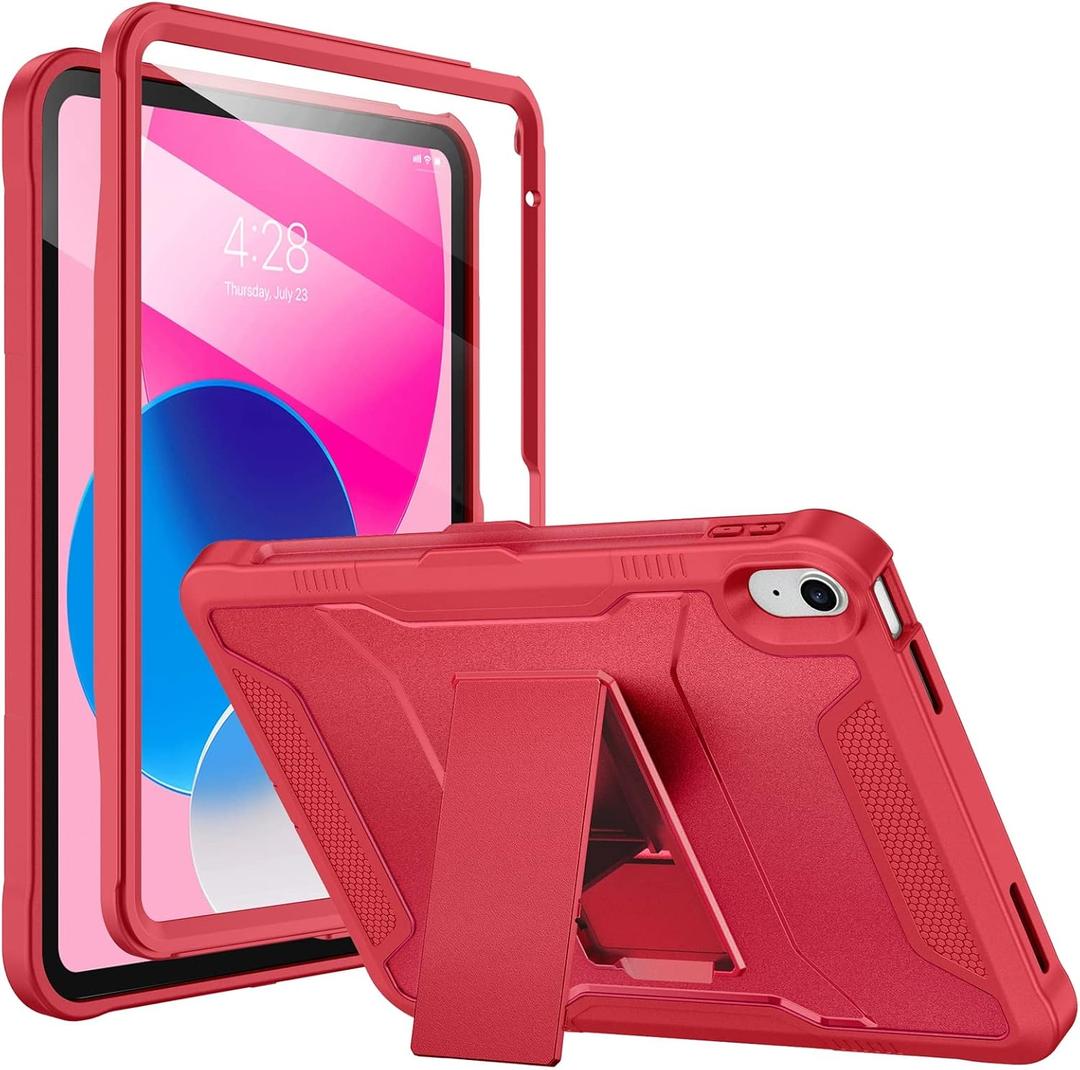 Soke Case for iPad (A16) 11th Generation 11-inch 2025, iPad 10th Generation 10.9-inch 2022, with Built-in Screen Protector and Kickstand, Rugged Full Body Protective Cover - Burgundy Red