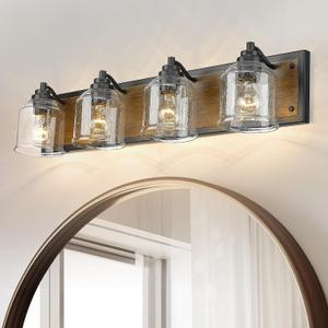 32" 4-Light Farmhouse Bathroom Vanity Light with Bubble Glass, Brown
