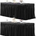 2 Pack Black Tablecloths for 6 Foot Rectangle Tables Fitted, Open Back Washable Fabric Stretch Spandex Table Cover Cloth for Trade Show, Craft Show, Display Table, Events, Party, Vendor Booth