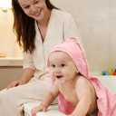 Muslin Hooded Baby Bath Towels - 3 Pack 100% Cotton Ultra-Soft Towels for Newborns, Infants, Toddlers - 32x32 Inch - Highly Absorbent, Quick-Dry Essentials for Bath Time, Beach, Pool, Pink Series