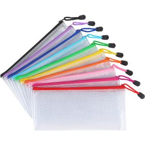 Tamaki 10 Pack Mesh Zipper Pouch Document Waterproof Zip File Bags Plastic Pencil Pouches A6 Size for Classroom Organization School Office Supplies