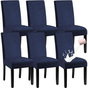 Waterproof Dining Chair Cover,Spandex Fabric Fit Stretch Chair Slipcover,Removable Washable Jacquard Parsons Chair Covers (Navy,Set of 6)