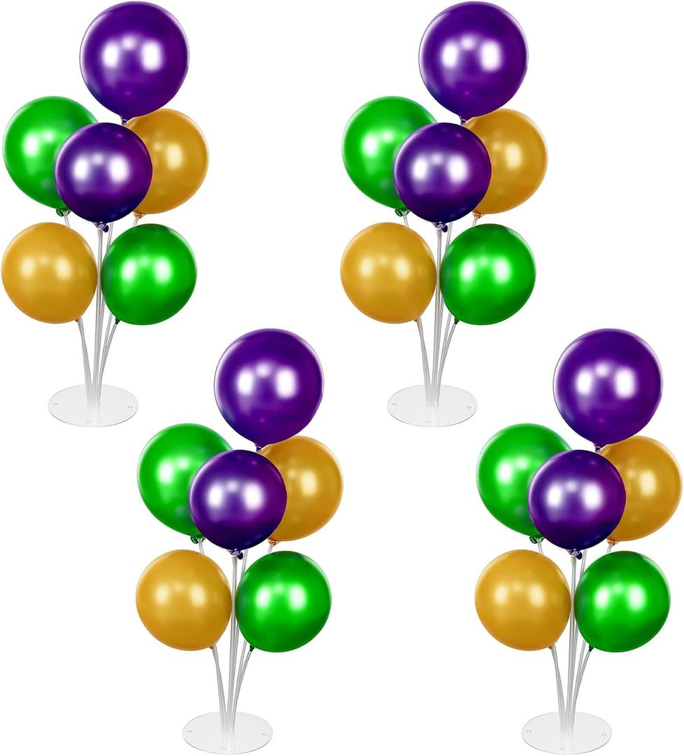 4 Set Mardi Gras Decoration Mardi Gras Balloon Centerpiece for Table Gold Green Purple Balloon Stand Kit Table Decor Carnival Masquerade Fat Tuesday Party for Birthday New Orleans Supplies
