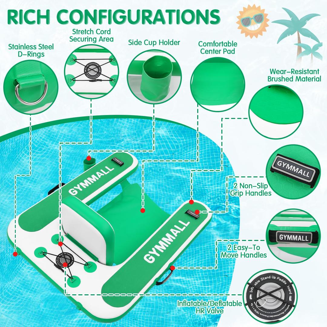 Sunchill Inflatable Pool Lounger Sun Chair Float for Adults 47"L × 39"W 51"L x 43"W, Sunchill Swimming Chair Dock for Outdoor, Lake, River and Beach, with