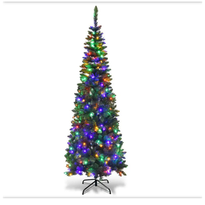7.5 ft. Pre-Lit Hinged Pencil Artificial Christmas Tree with 350 Multi-Color LED Lights