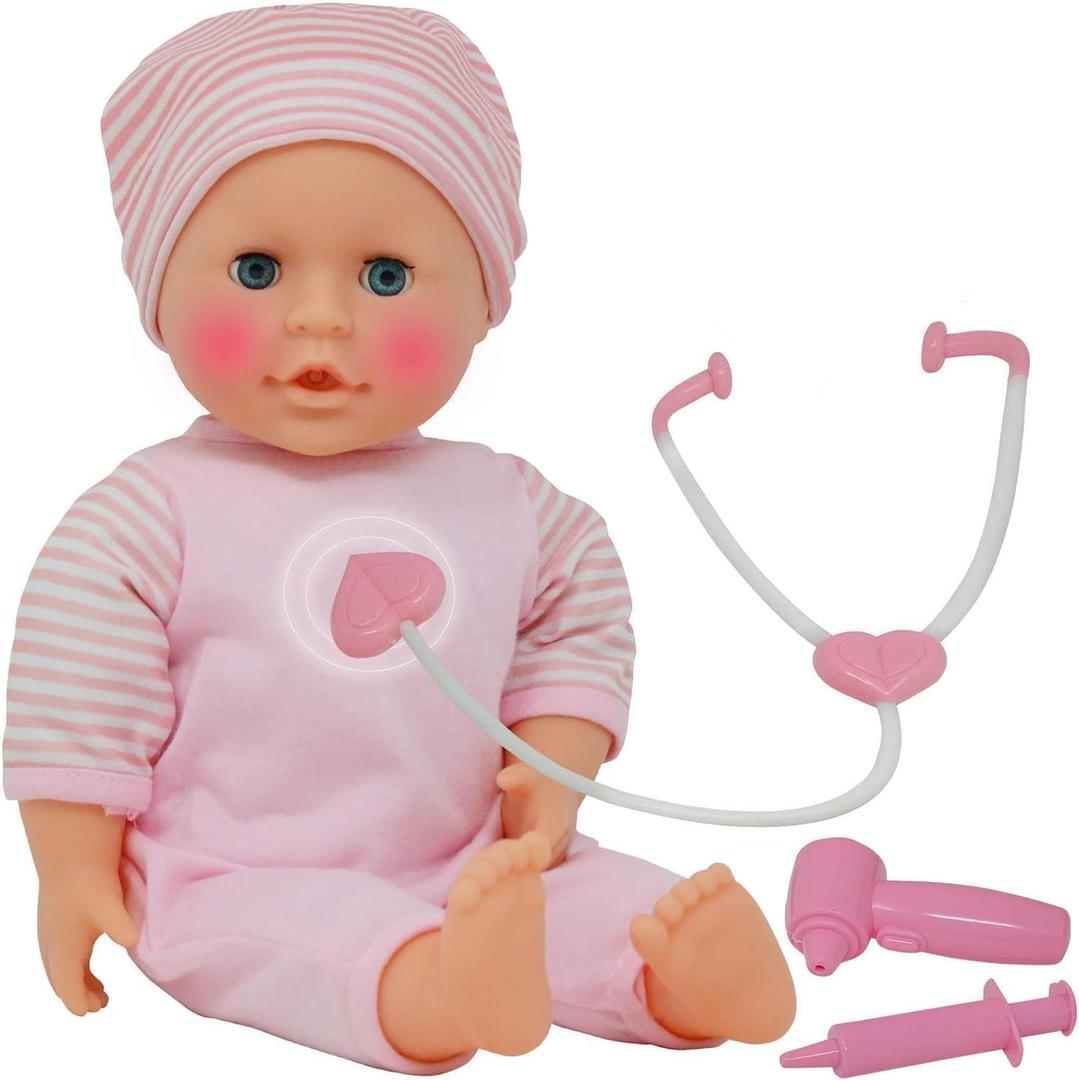 Interactive Talking Baby Doll Doctor Set Toy Pack for Kids  14 Doll with Lights, Sound Effects, Pretend Play Dr Checkup Accessories  Pink Newborn Hospital Care Nursing Playset for Toddler Girl 3+
