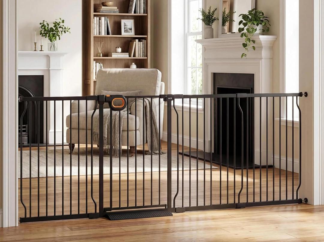 100-105 Inch Extra Wide Baby Gate for Stairs Doorways | Large Long Child Dog Gates for Large Opennings,Pressure Mounted Metal Indoor Safety Gate for Kids and Dogs,White