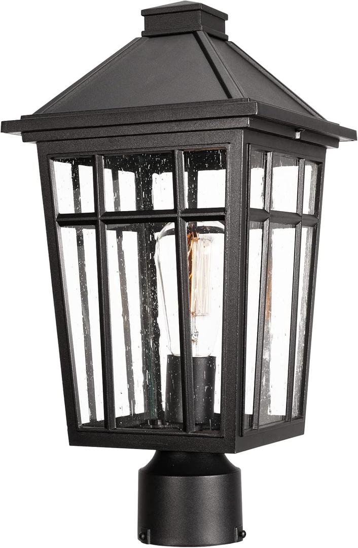 Darkaway Large Outdoor Post Lights Lamp Post Light Fixture, 17inch Waterproof Aluminum Post Lamp with Glass, Fence Deck Lighting for Garden, Patio, Pathway (LargeBlack)