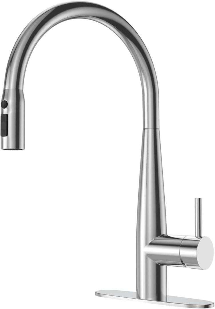 Brushed Nickel Kitchen Faucet, 18-Inch High Arc, Single Handle Stainless Steel Sink Faucets 1 or 3 HoleKitchen Sink Faucets with Pull Down Sprayer, Brushed Nickel 