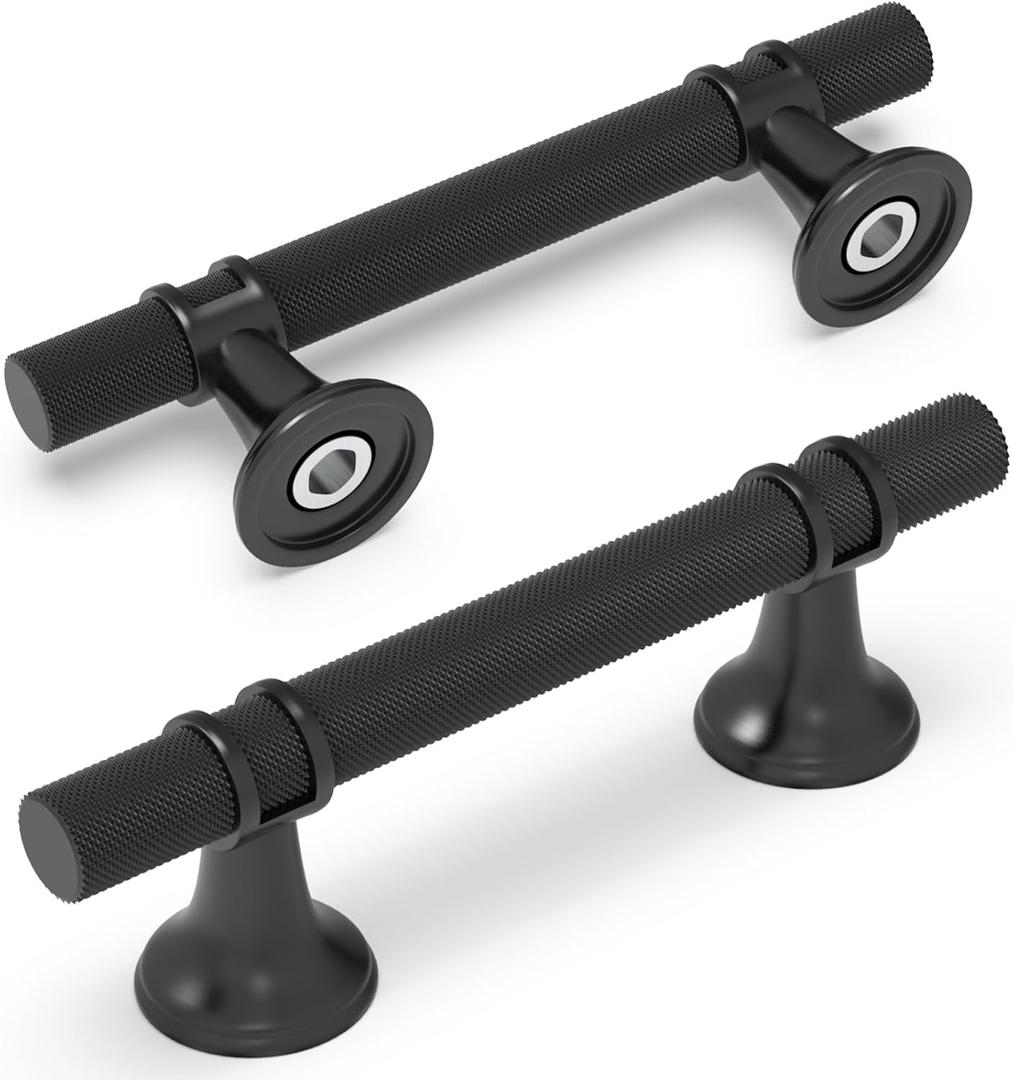10 Pack 3 Inch Cabinet Pulls knurled Matte Black Kitchen Cabinet Handles Aluminum and Zinc Alloy Drawer Pulls Solid Cabinet Hardware (3'' Hole Center(76mm))