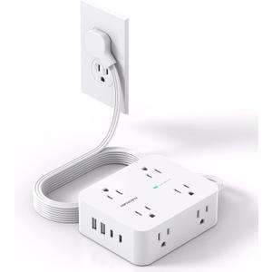 Surge Protector Power Strip, HANYCONY Extension Cord with Multiple Outlets, 5 Ft Ultra Thin Flat Plug 8 Outlets 4 USB Ports(2USB C), 1080J Outlet Extender for Home Office College Dorm Room Essentials