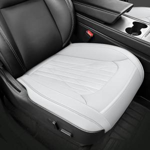 SanQing Car Seat Cover 2PCS Luxury Napa Leather Seat Covers for Tesla Model 3/Y Car Front Seat Bottom,Heavy Duty Seat Cushion Protector Without Backrest (White Front)