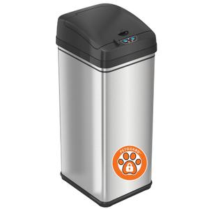 iTouchless 13 Gallon Dog Proof Trash Can with Odor Filter, Motion Sensor Stainless Steel Kitchen Trashcan Garbage Bin for Home Office Work Bedroom Living Room Garage Large Capacity Slim Wastebasket (Brushed Silver 13 Gallon PetGuard Sensor)