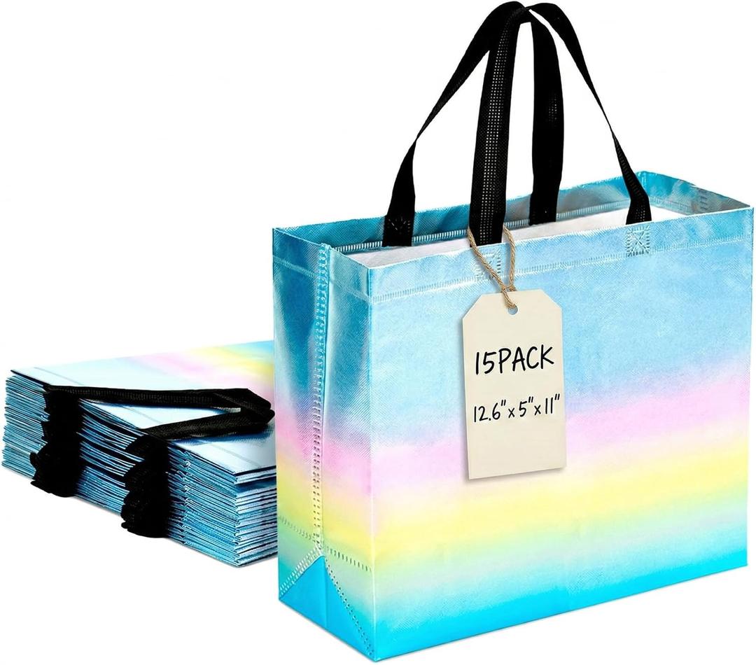 VGOODALL 15 Pack Large Gift Bags with Handles, 12.6" x 5" x 11" Iridescent Reusable Gift Bags Bulk for Birthday Wedding Party Favor