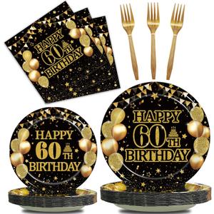 Kepeel 96Pcs 60th Birthday Party Tableware Set, Back in 1966 Birthday Party Decorations Supplies for Men Women Cheers to 60 Years Disposable Paper Plates Napkins Forks Favors, Serve 24
