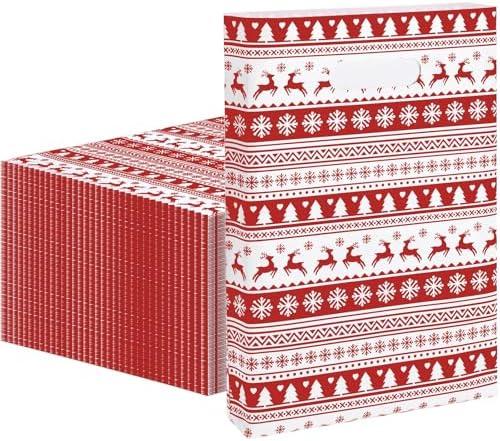 Cholemy 100 Pcs Christmas Plastic Bags Bulk, 9 x 12 Inch Christmas Merchandise Goodie Gift Bag with Handles Retail Shopping Tote for Holiday Party Favor Supplies Business(Ugly Sweater)