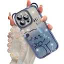 Poowear Cute Case for iPhone 13 Pro Max,Bear Pattern Case with Butterfly Pearl Wrist Chain for Women/Girls Gift, Removable Glitter Papper Soft TPU Shockproof Cover 6.7 Inch