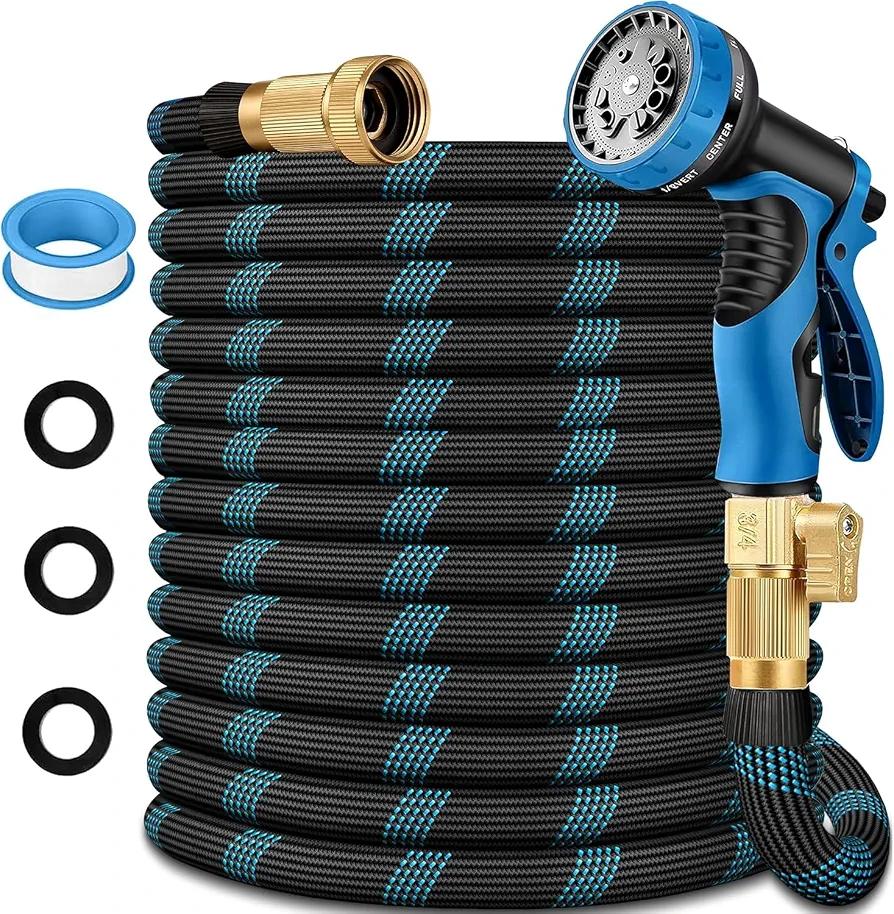 25 ft Garden Hose - 2026 New Upgraded Flexible Water Hose - Ultra Lightweight Kink-free Car Washing Pipe with 10 Function Sprayer and 3/4" Solid Brass Fittings - Durable,Leak proof Garden Hoses