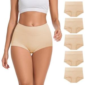 ALLBASE 5 Pack Womens Cotton High Waisted Full Coverage Underwear(Regular & Plus Size), L