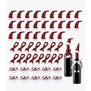 Nuenen 50 Pcs Mini Christmas Bottle Cover Set Tiny Santa Hat Scarf Capelet Flute Topper Decoration Xmas Doll DIY Craft