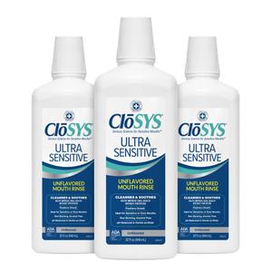 CloSYS Ultra Sensitive Mouthwash, 32 Oz, Pack of 3, Alcohol Free Mouthwash, Unflavored Mouth Wash, Dye Free, pH Balanced, Helps Soothe Entire Mouth
