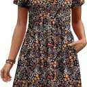 WIHOLL Dresses for Women 2026 Casual Summer V Neck Babydoll Dress Short Sleeve Fashion Beach Vacation Clothes (Black, L)