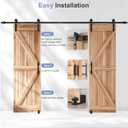 EaseLife 12 FT Double Sliding Barn Door Track and Handle Hardware Kit,Straight Pulley,Slide Smoothly Quietly,Easy Install (12FT Track Kit for 33"~36" Wide Double Door)