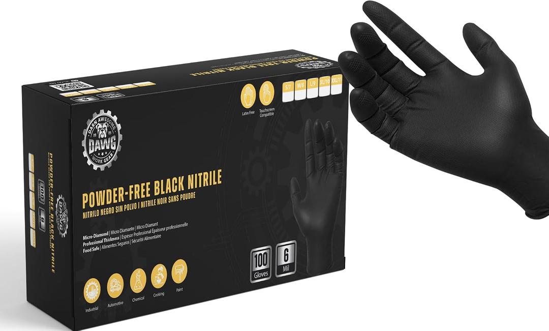 2 x DAWG Black Nitrile Gloves, Disposable, Latex Free, Diamond Grip, Powder Free, Professional Grade
