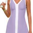 ReachMe Womens Tennis Dresses with Shorts Golf Outfits Athletic Dresses Active Workout Dress Activewear (Large, Purple)