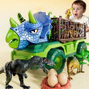 Dinosaur Toys for Kids 3-5, Dinosaur Transport Truck Car Set with 8 Dinosaur Figures & Play Mat, Gift for 2 3 4 5 6 7 Year Old Toddler Boys, Large