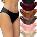 FINETOO 6 Pack Womens Seamless Hipster Underwear No Show Panties Invisibles Briefs Soft Stretch Bikini Underwears (S)