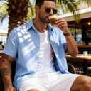 Vssjavun Mens Short Sleeve Button Down Shirts Casual Cotton Shirt Summer Beach Shirts (Blue, XXL)